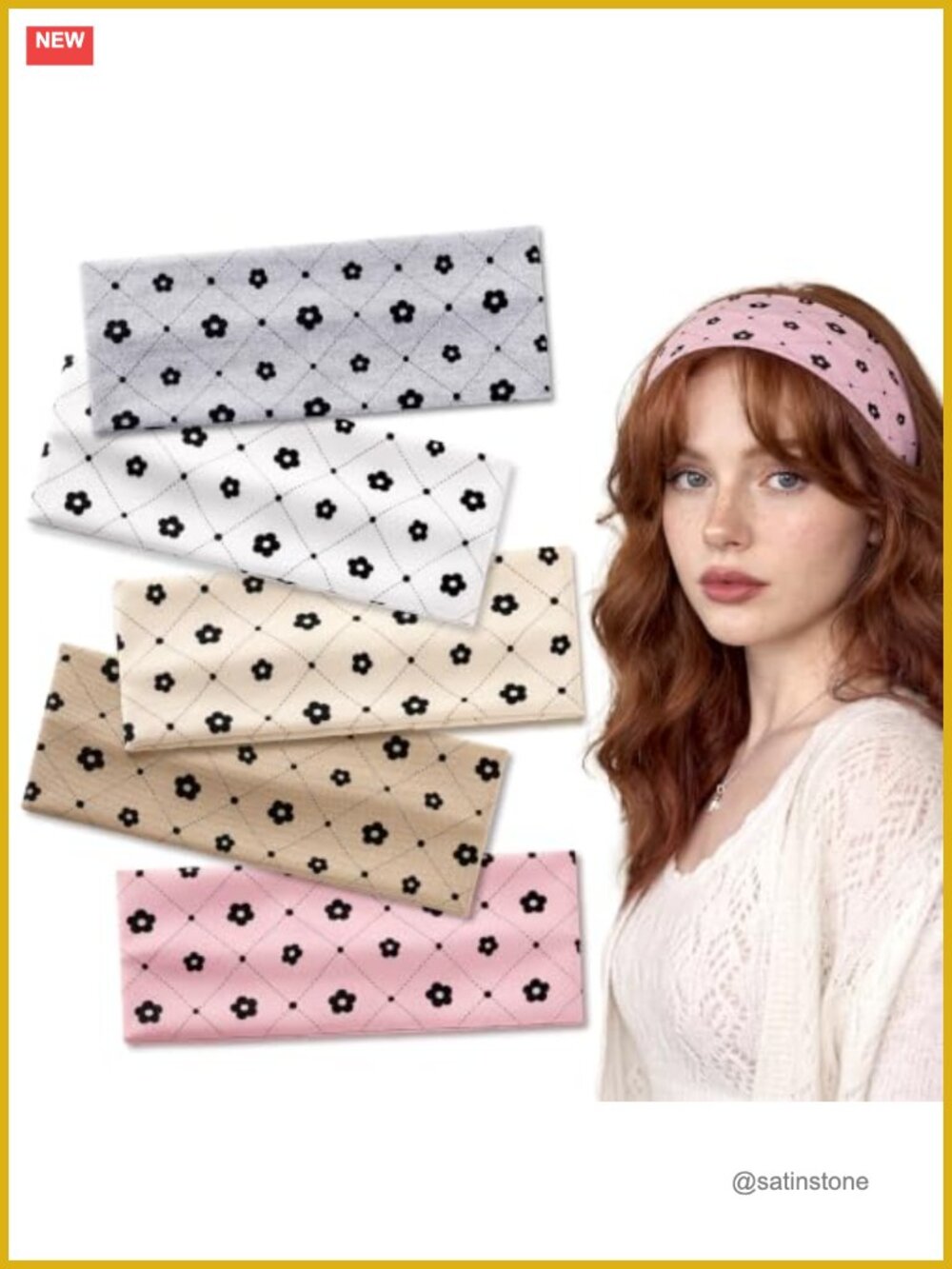 5 Pack Wide Floral Headbands Stretchy Polyester Cotton Hair Accessories
